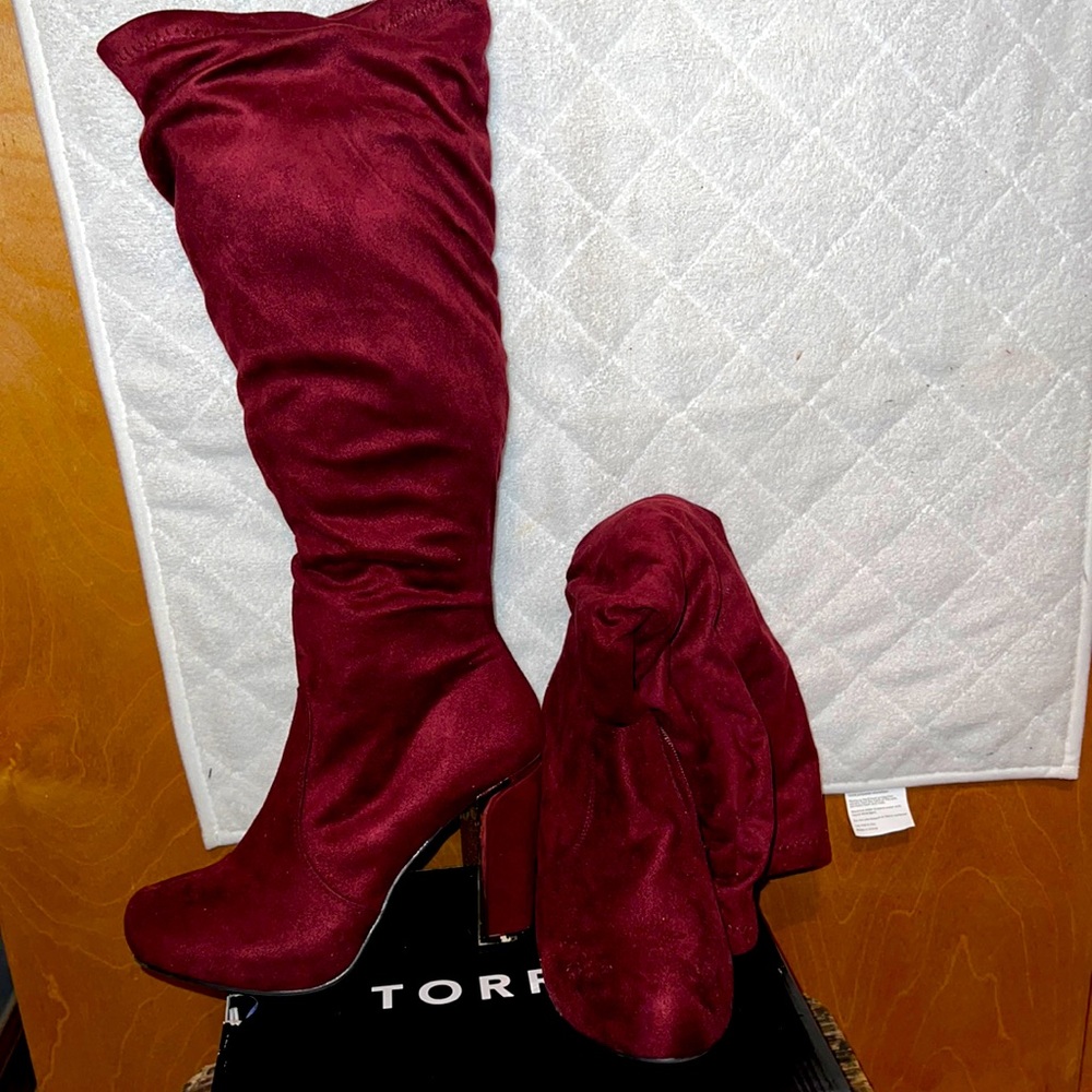 Burgundy knee high boots